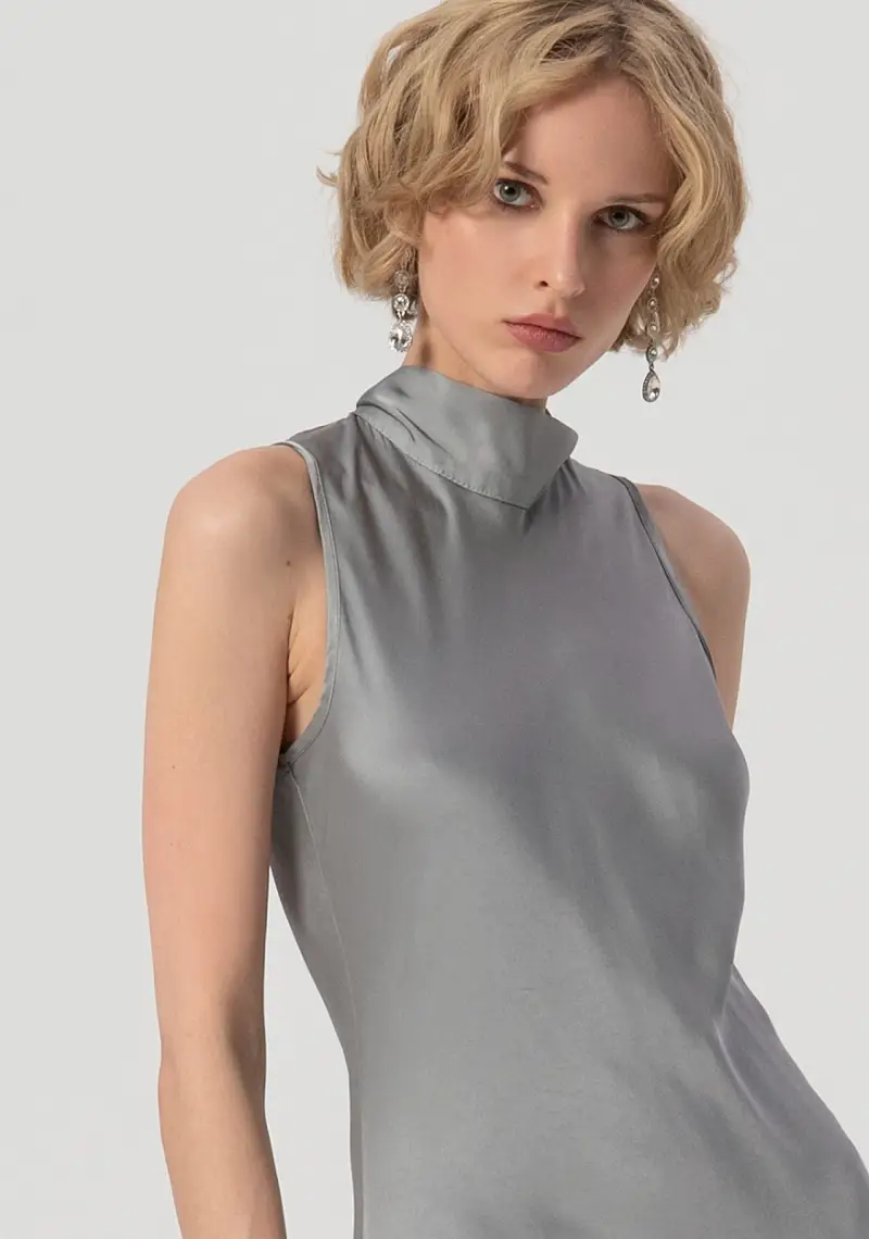 Abito senza maniche in raso midi miniatura 2