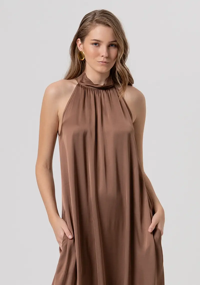 Abito senza maniche linea ad A in raso di viscosa miniatura 2