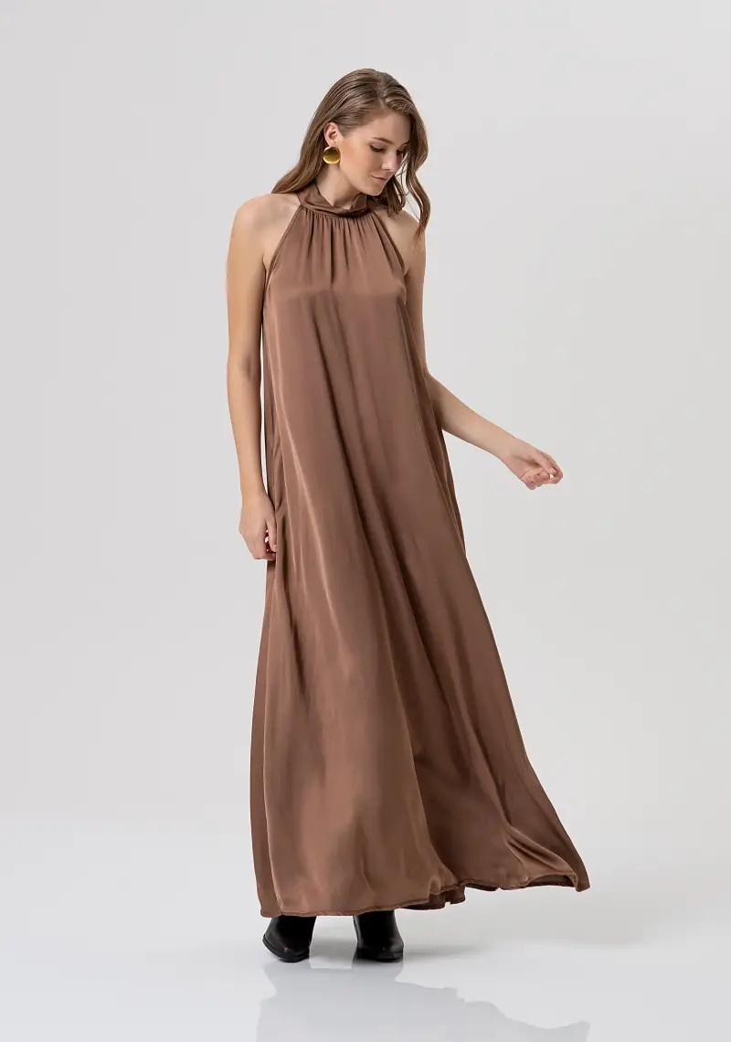 Abito senza maniche linea ad A in raso di viscosa