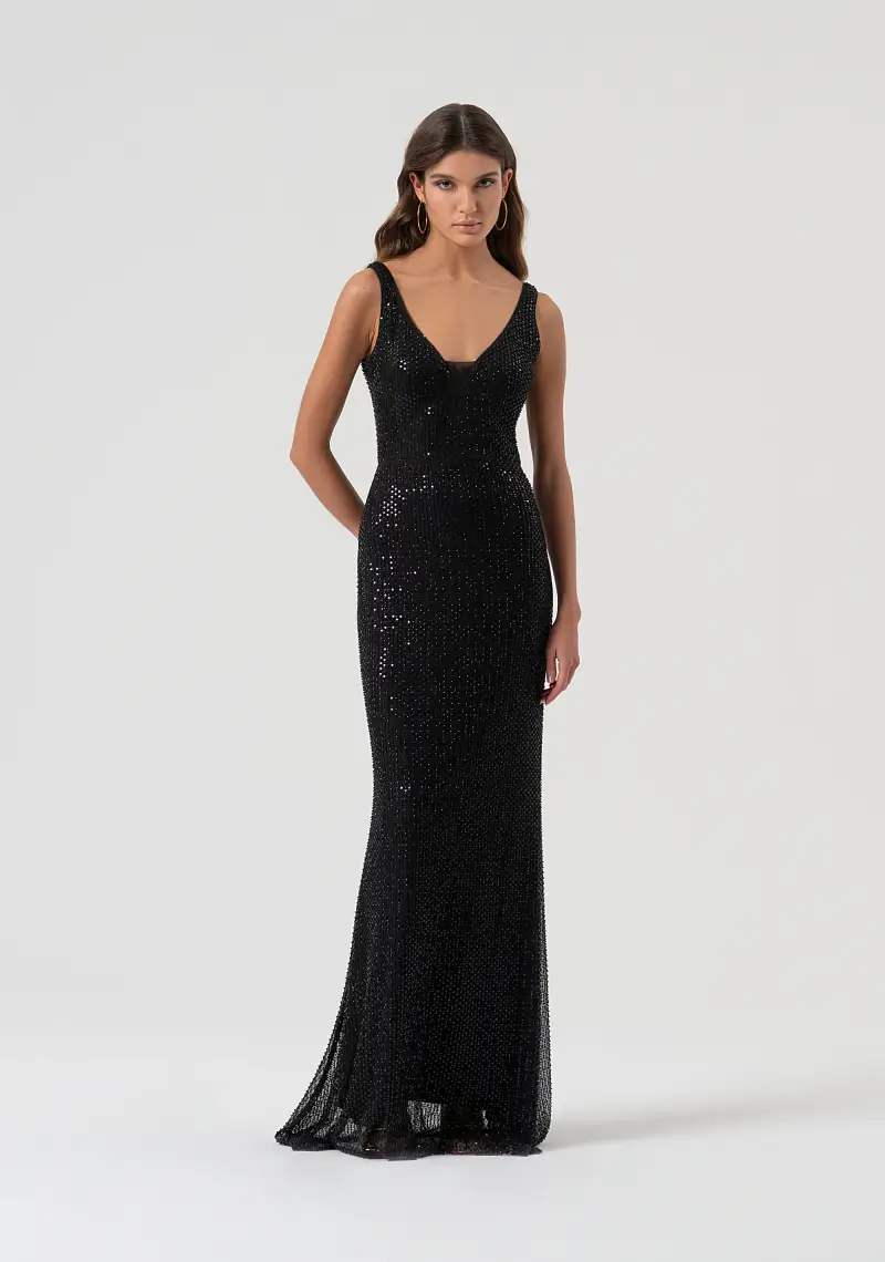 Abito senza maniche lungo con paillettes