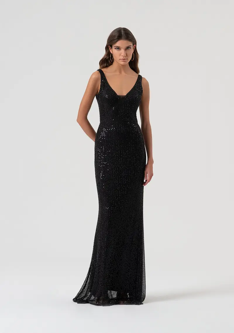 Abito senza maniche lungo con paillettes