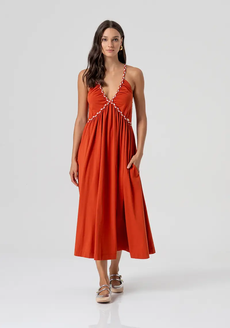 Abito senza maniche lungo in cotone e lyocell