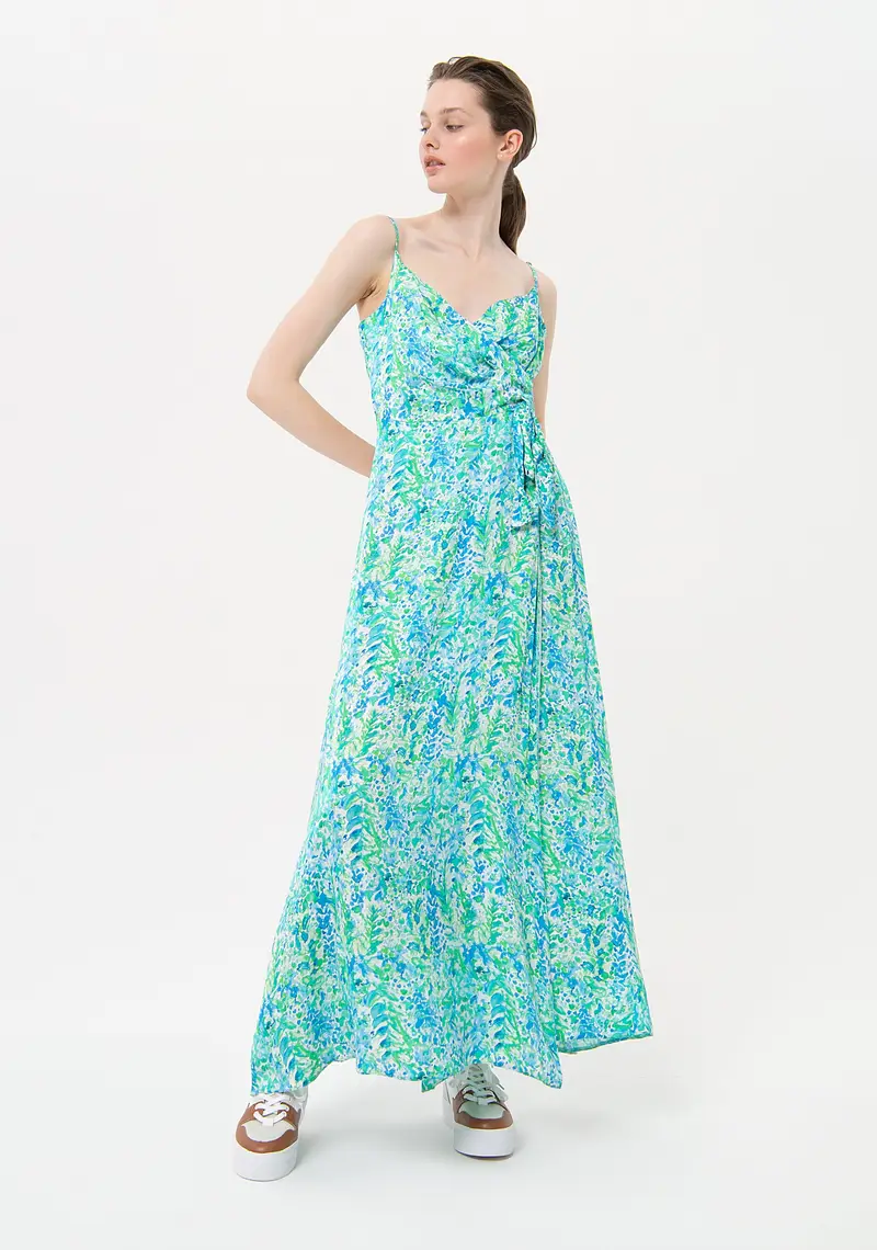Abito senza maniche lungo in fantasia astratta