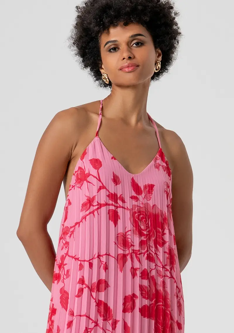 Abito senza maniche lungo in georgette plissettata con fantasia floreale miniatura 2