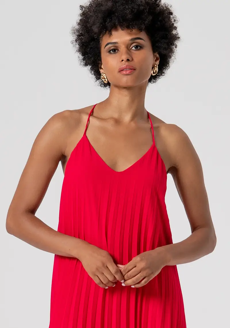 Abito senza maniche lungo in georgette plissettata miniatura 2