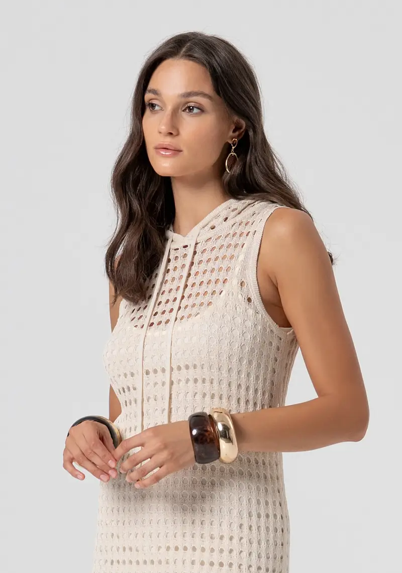 Abito senza maniche lungo in maglia con punto rete miniatura 2