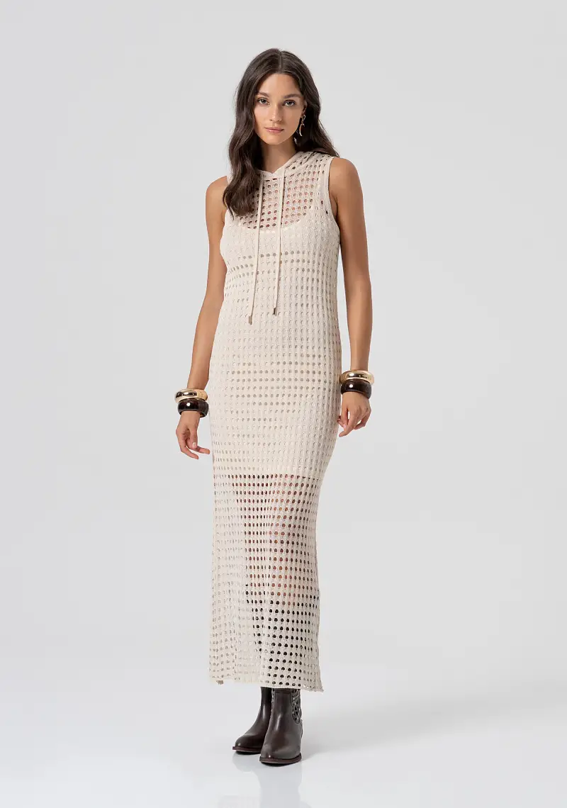 Abito senza maniche lungo in maglia con punto rete