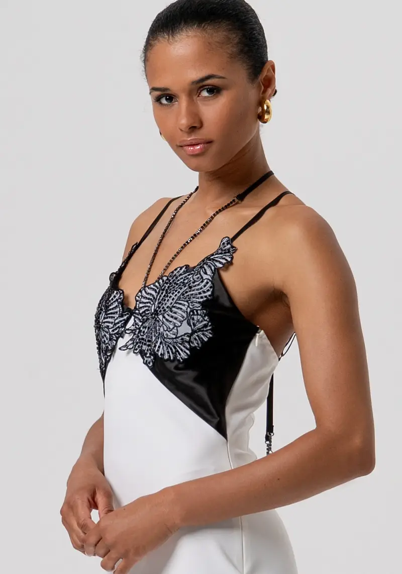 Abito senza maniche lungo in mix di tessuti miniatura 2