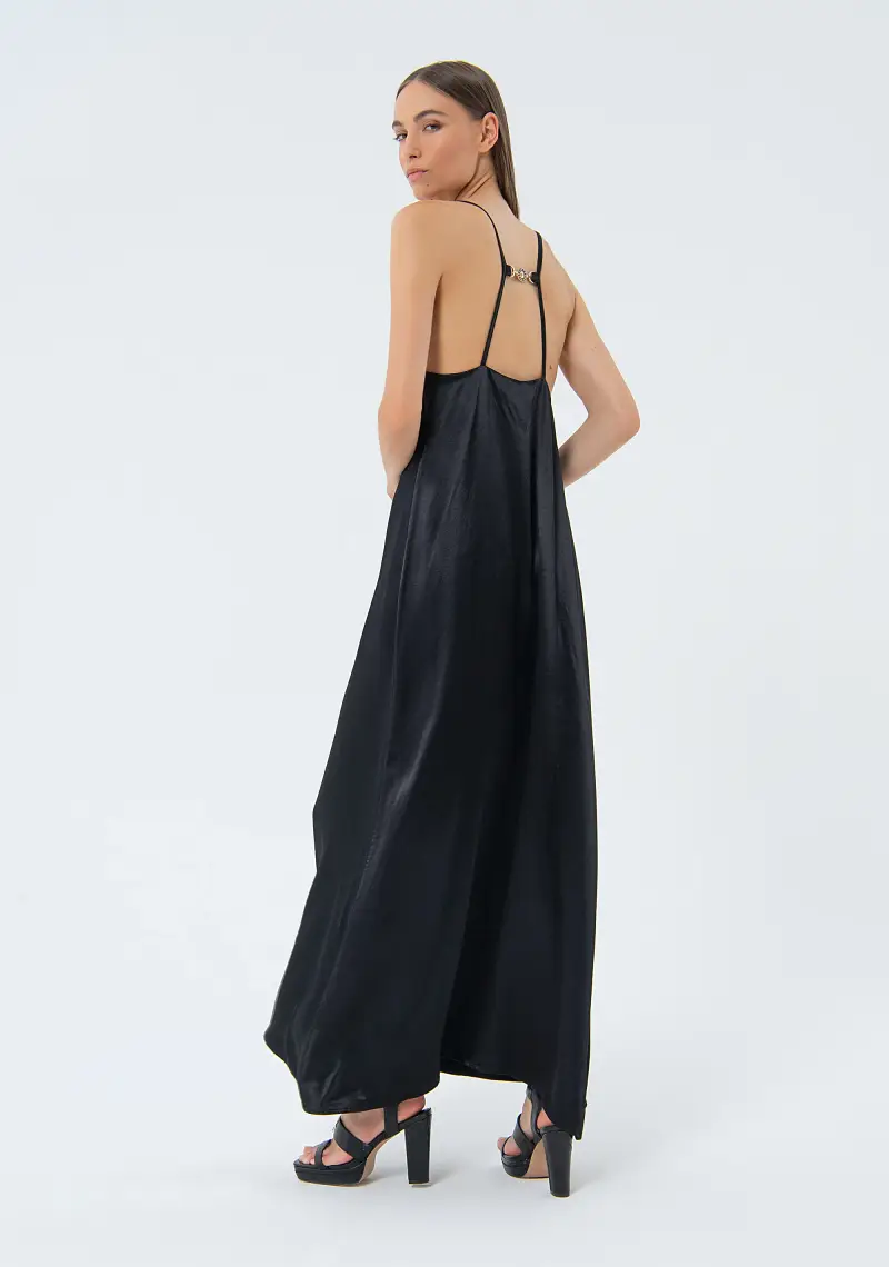 Abito senza maniche lungo in raso miniatura 2