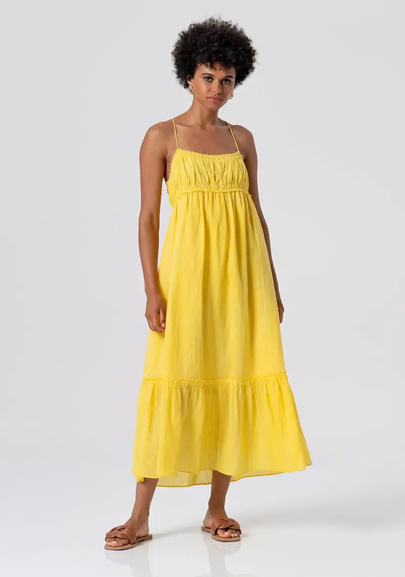 Abito senza maniche lungo in tessuto con lino e lyocell