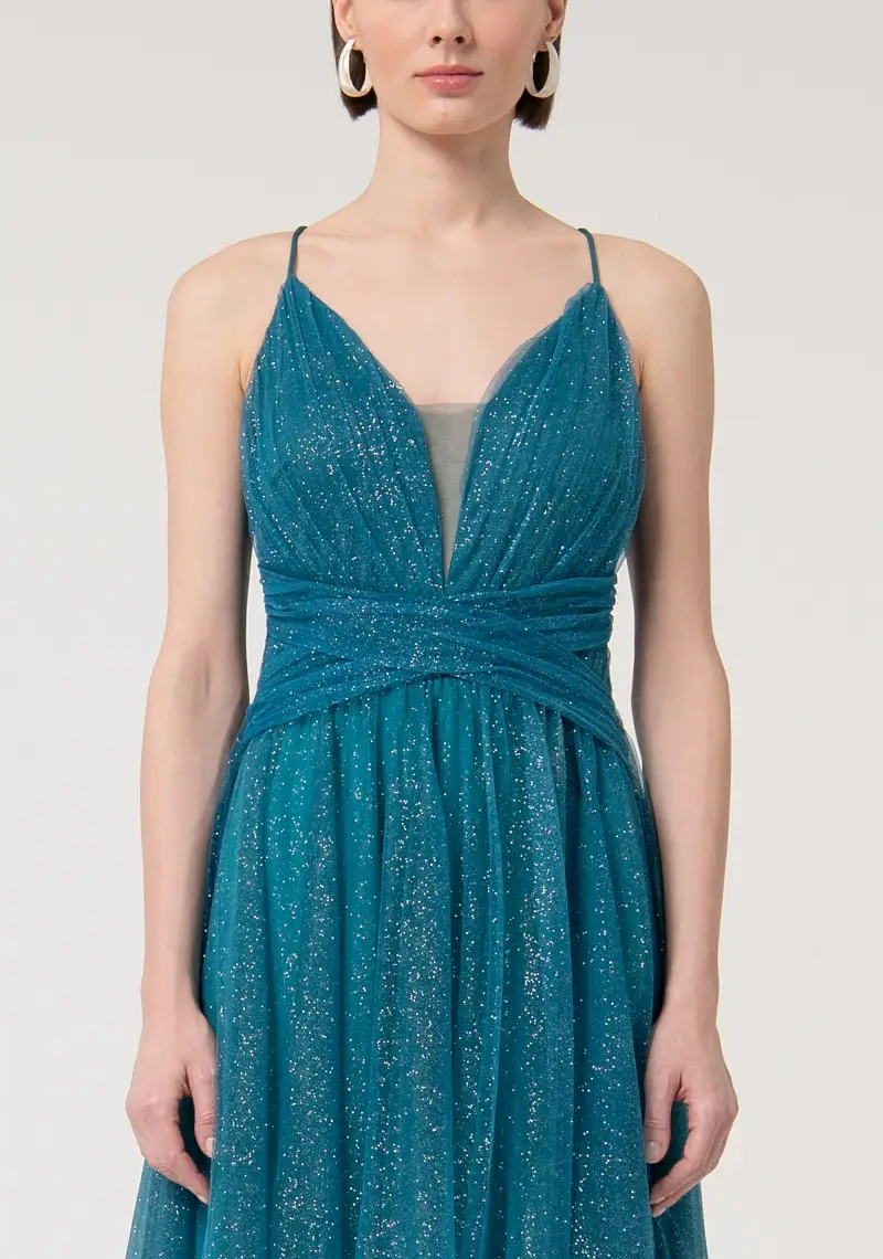 Abito senza maniche lungo in tulle con glitter miniatura 2