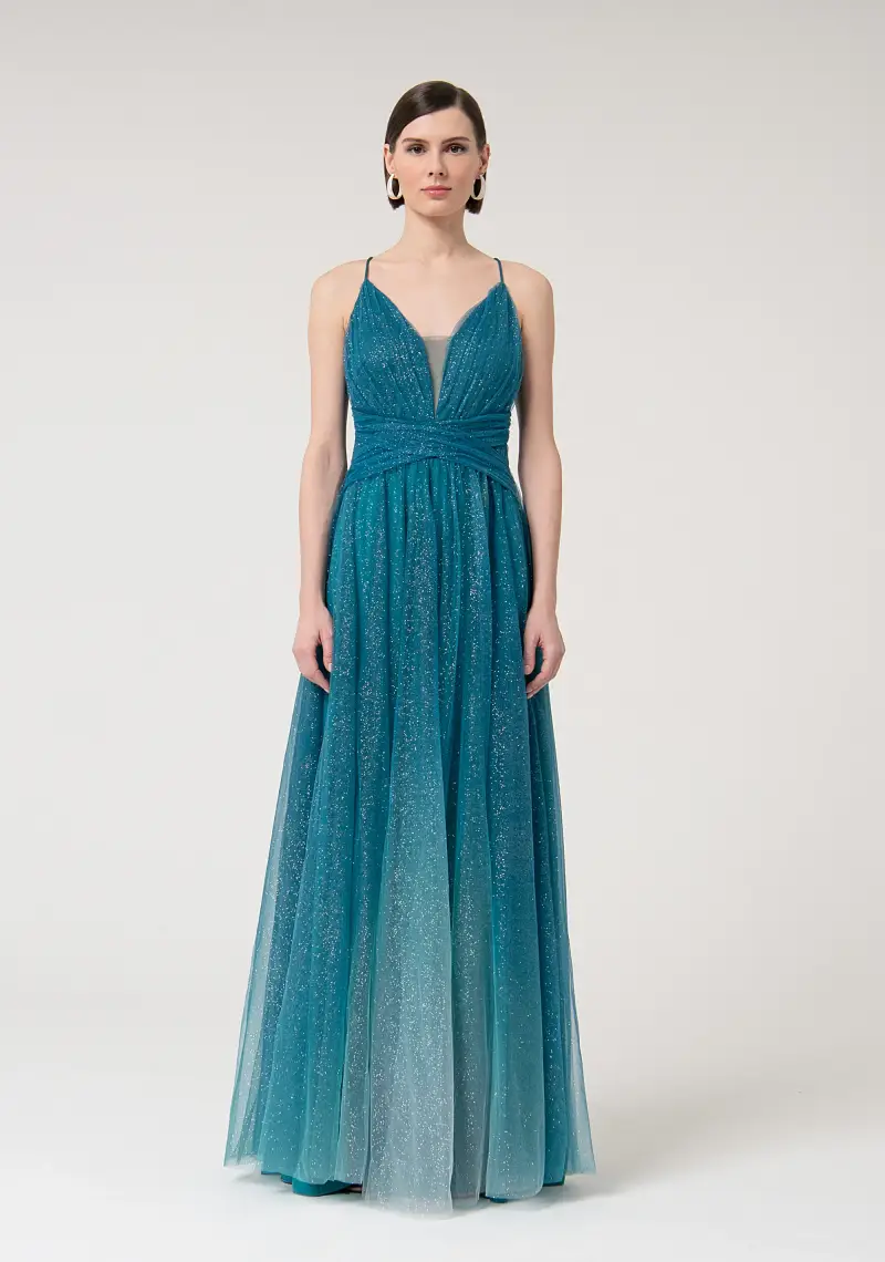 Abito senza maniche lungo in tulle con glitter