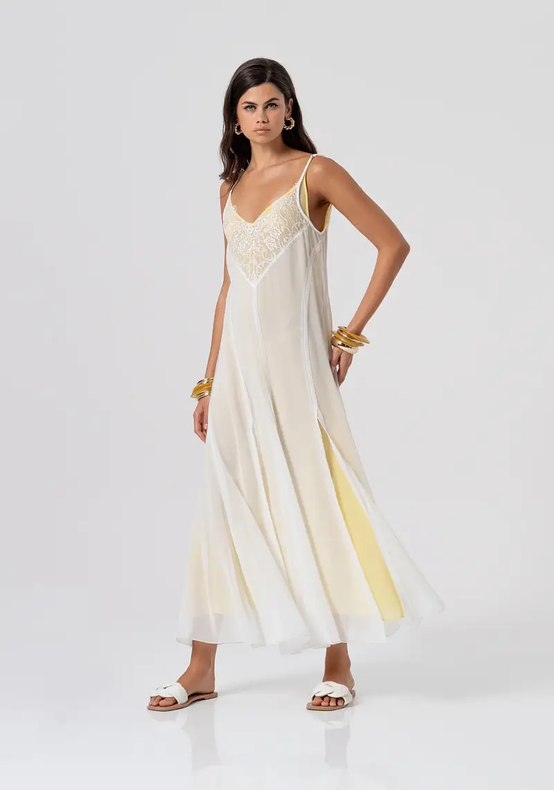 Abito senza maniche lungo modello lingerie in georgette