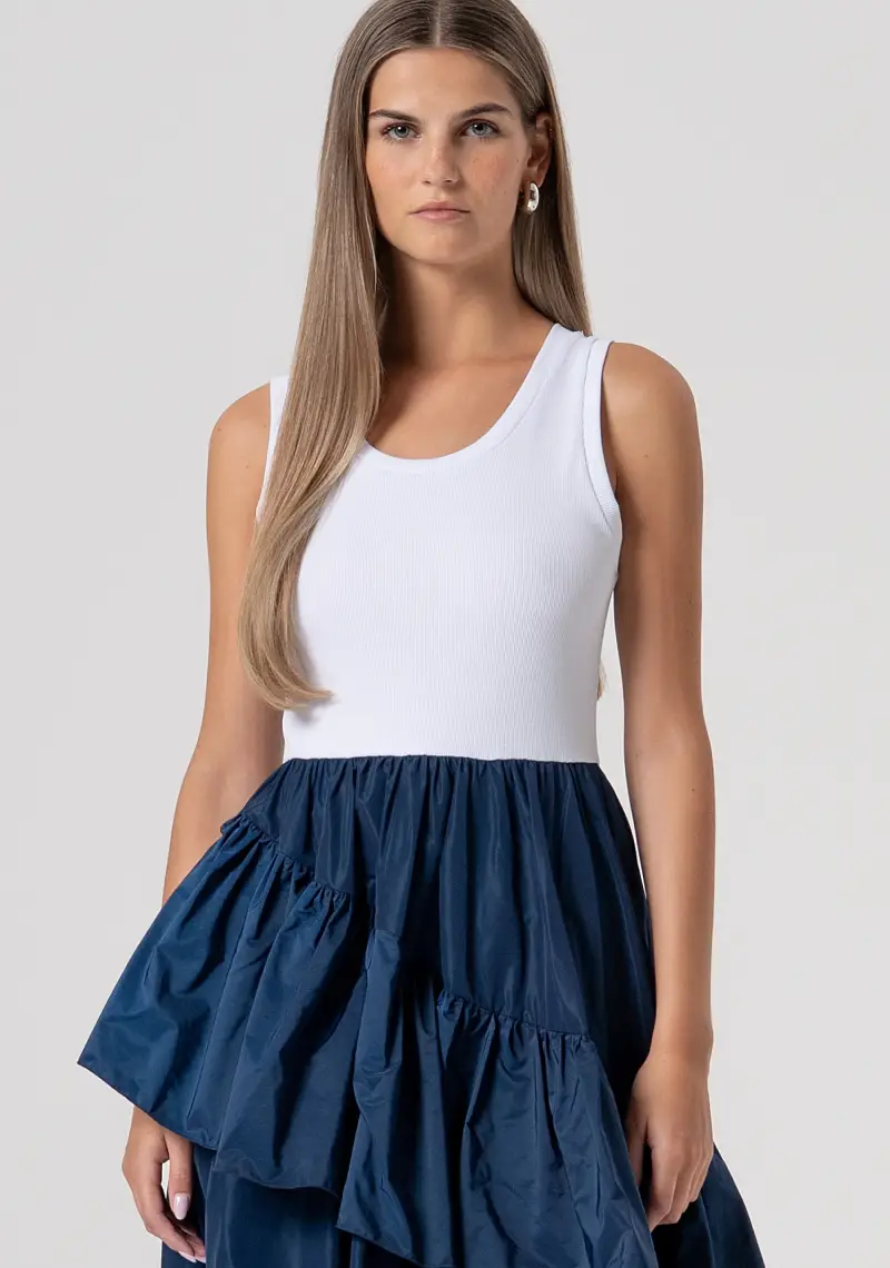 Abito senza maniche midi in mix di tessuti miniatura 2