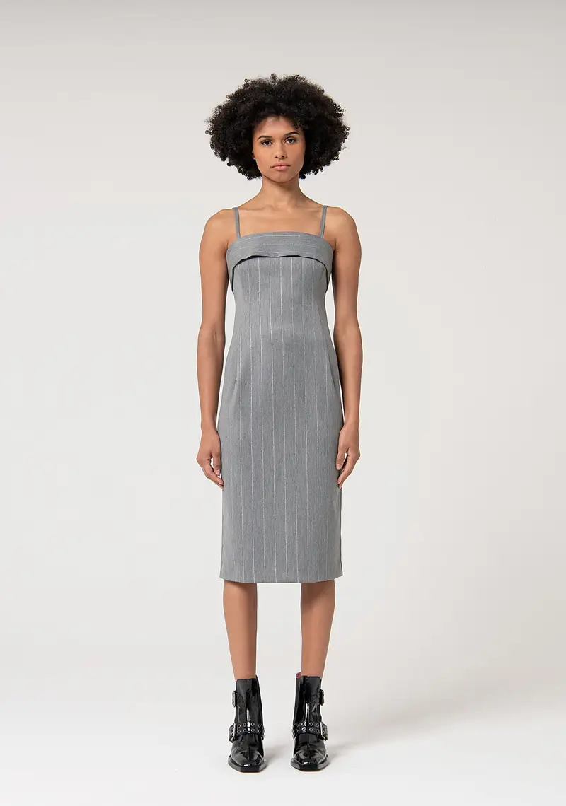 Abito senza maniche midi in tessuto gessato