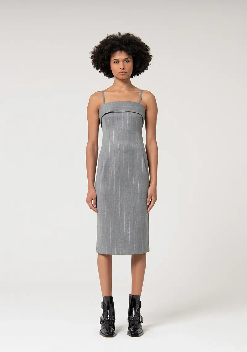 Abito senza maniche midi in tessuto gessato
