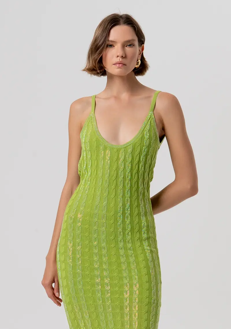 Abito senza maniche slim midi in maglia con punto treccia miniatura 2