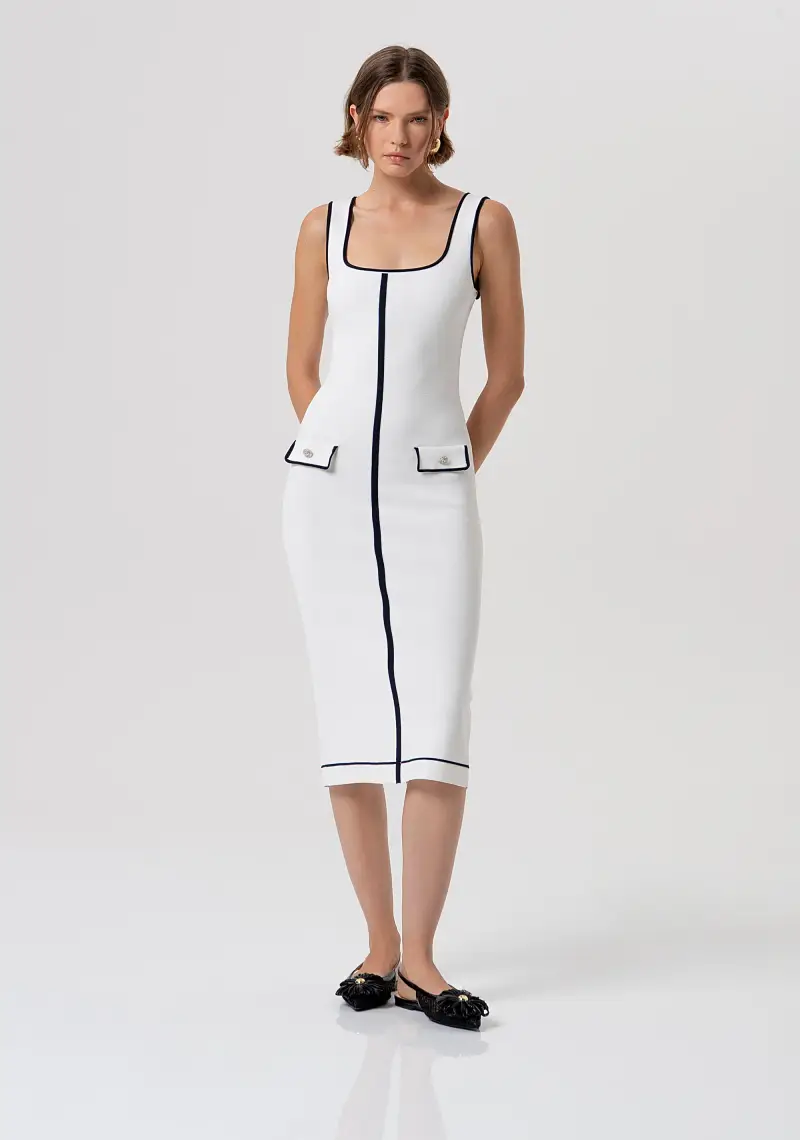 Abito senza maniche slim midi in maglia