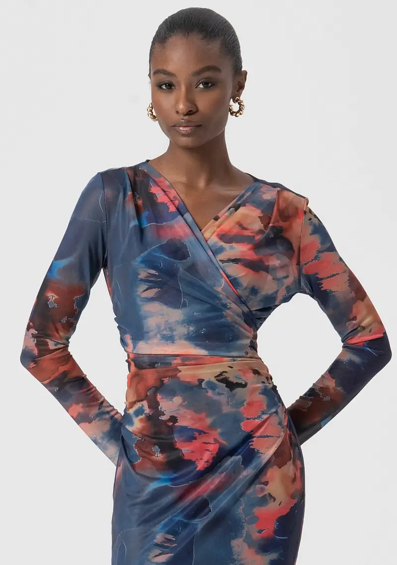 Abito slim lungo con fantasia astratta miniatura 2