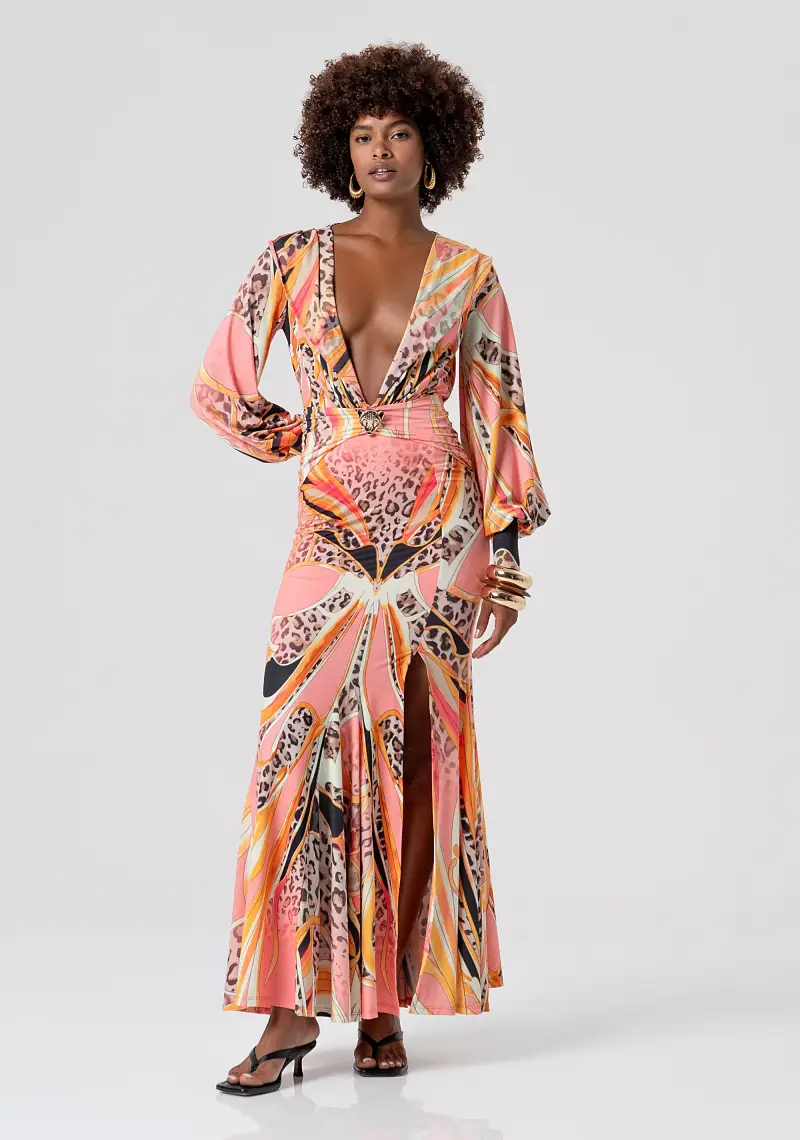 Abito slim lungo in fantasia