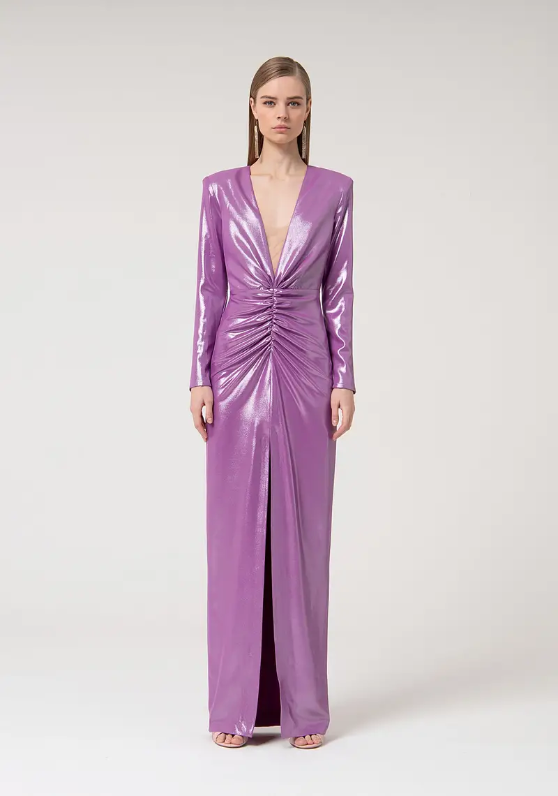 Abito slim lungo in tessuto lucido