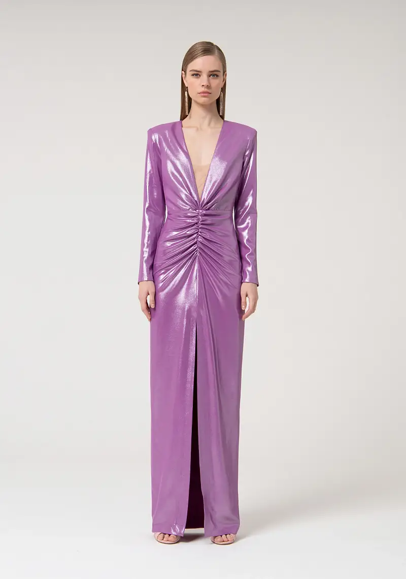 Abito slim lungo in tessuto lucido