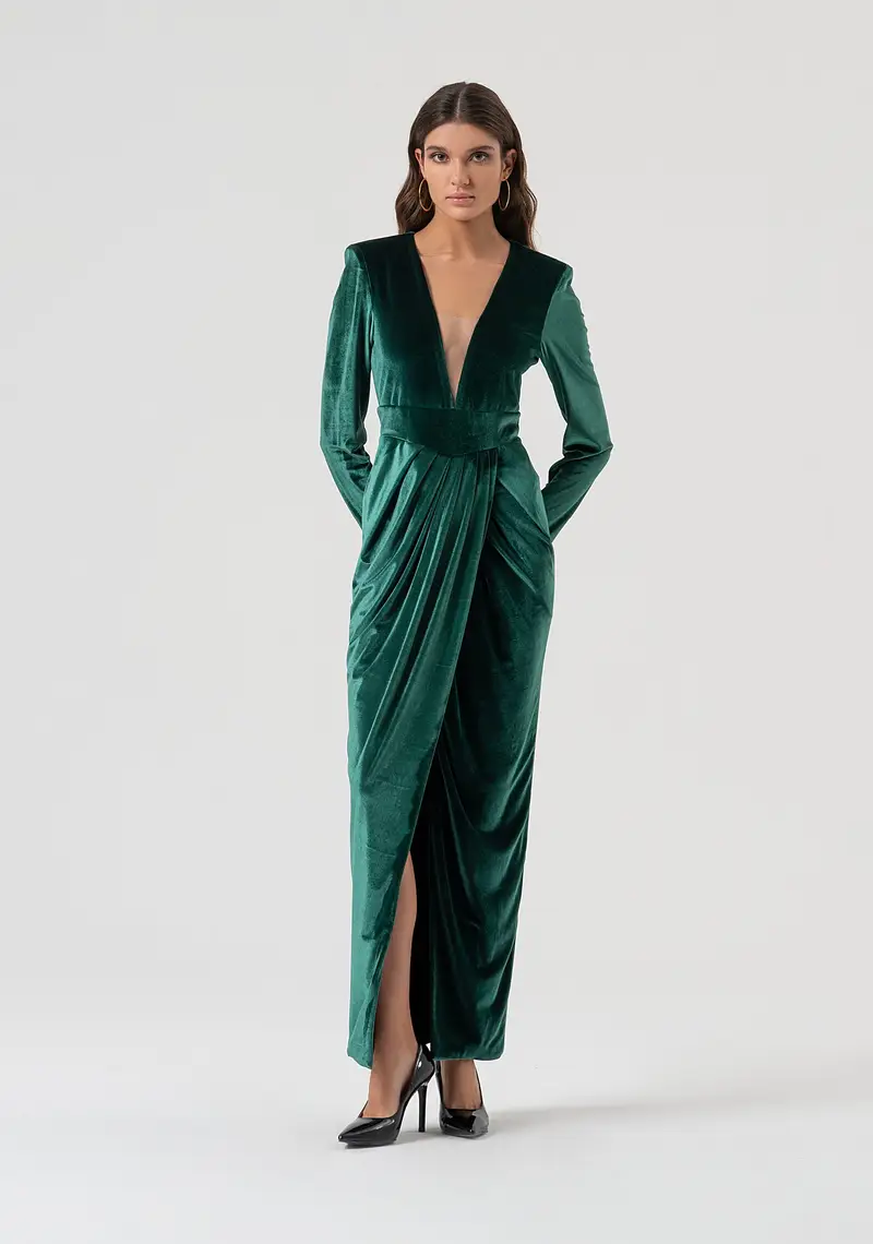 Abito slim lungo in velluto