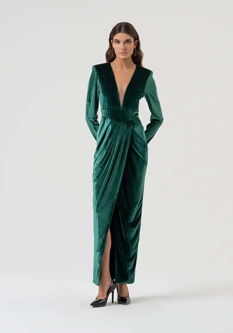 Abito slim lungo in velluto