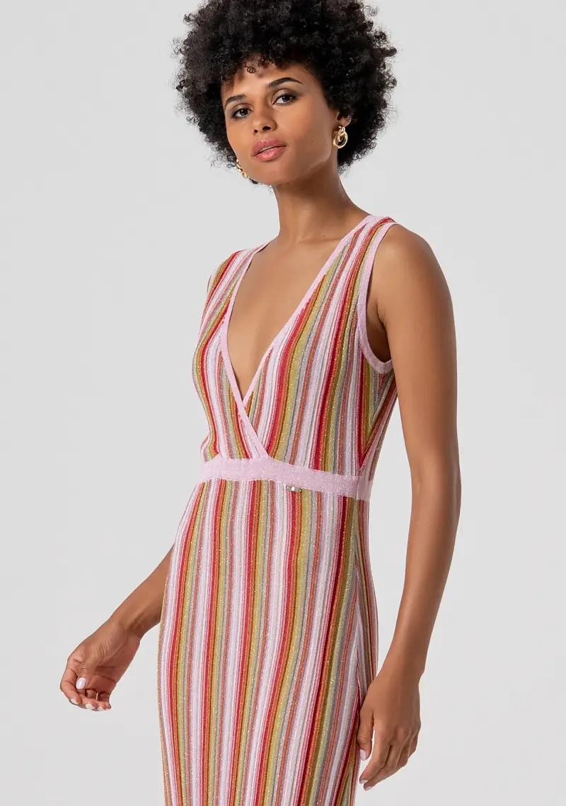 Abito slim lungo senza maniche in maglia con lurex miniatura 2