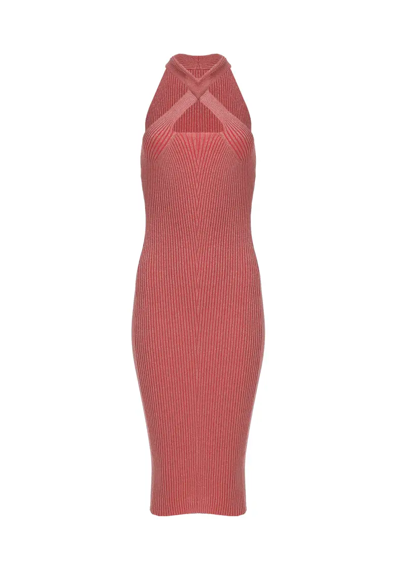 Abito slim midi a costine con lurex