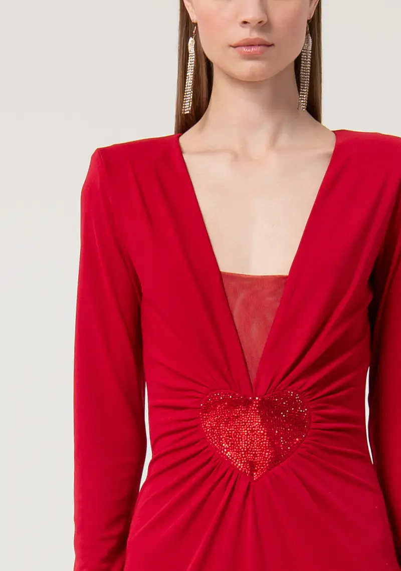 Abito slim midi con patch cuore in paillettes miniatura 2