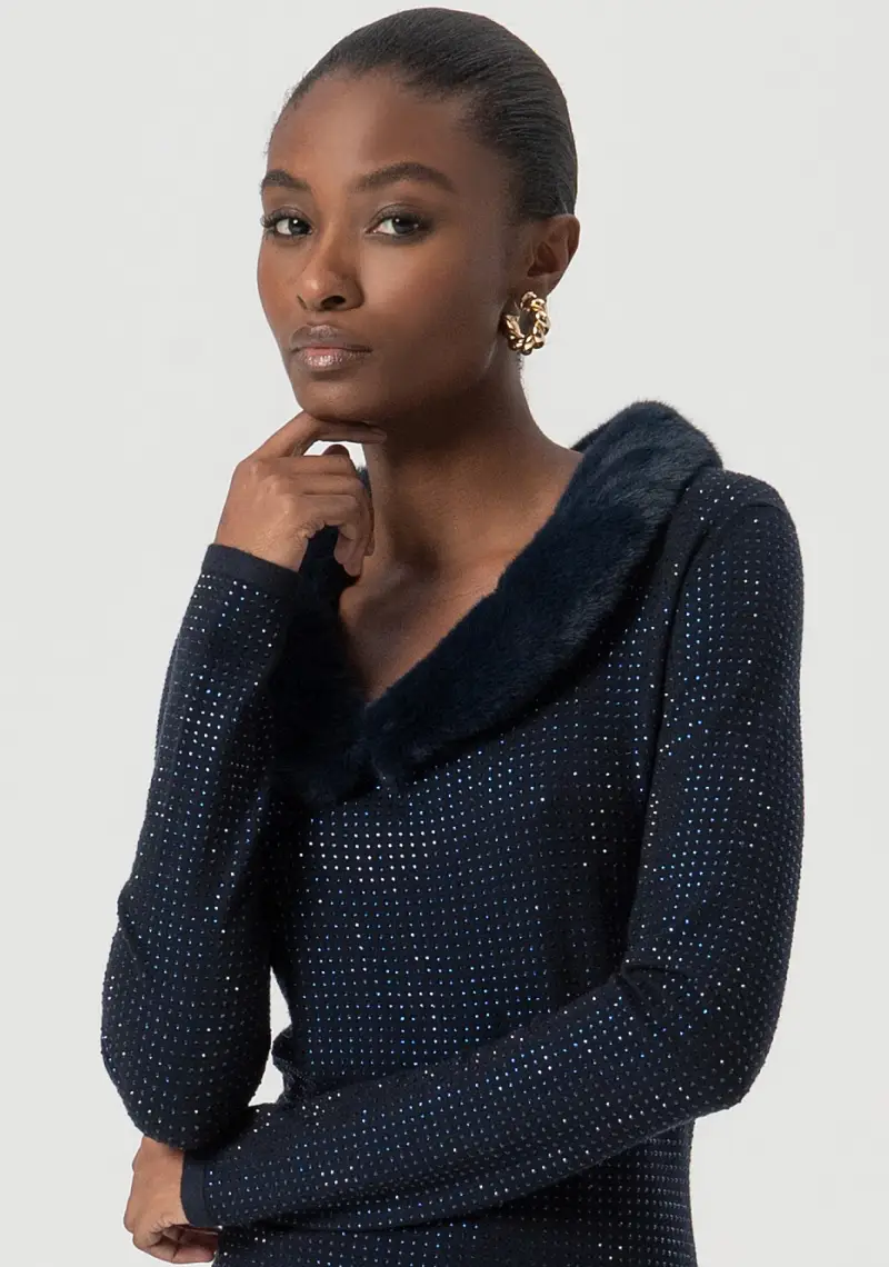 Abito slim midi con strass luminosi miniatura 2