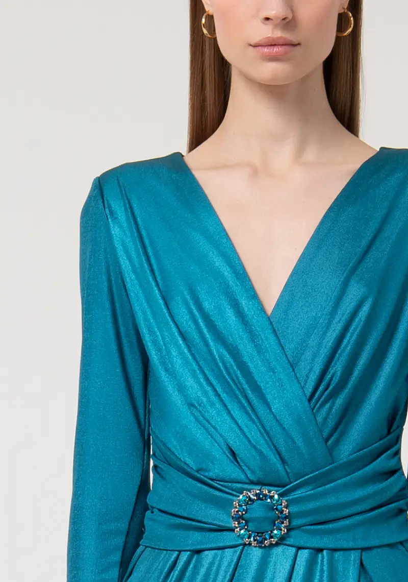 Abito slim midi in tessuto lucido miniatura 2