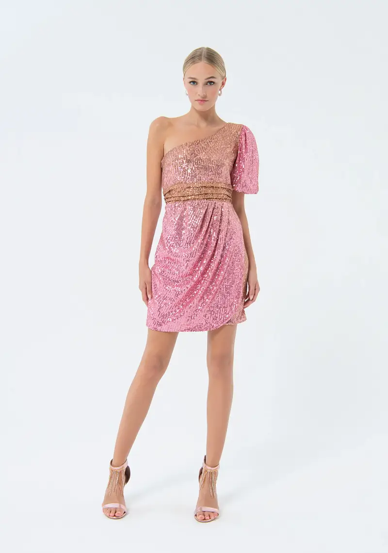 Abito slim mini con paillettes luminose miniatura 2