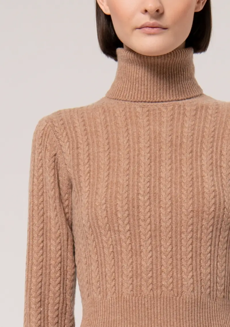 Abito slim mini con punto treccia in lana e cachemire miniatura 2