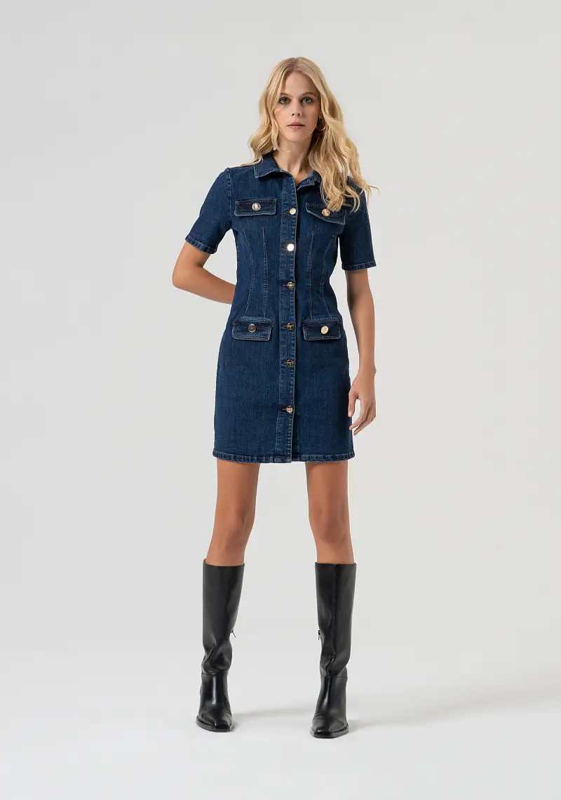 Abito slim mini in denim con lavaggio scuro
