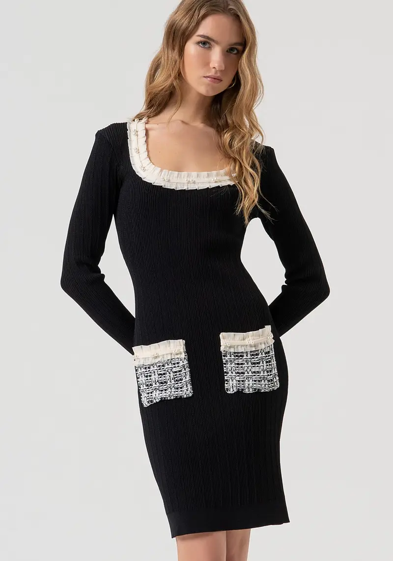 Abito slim mini in maglia a coste