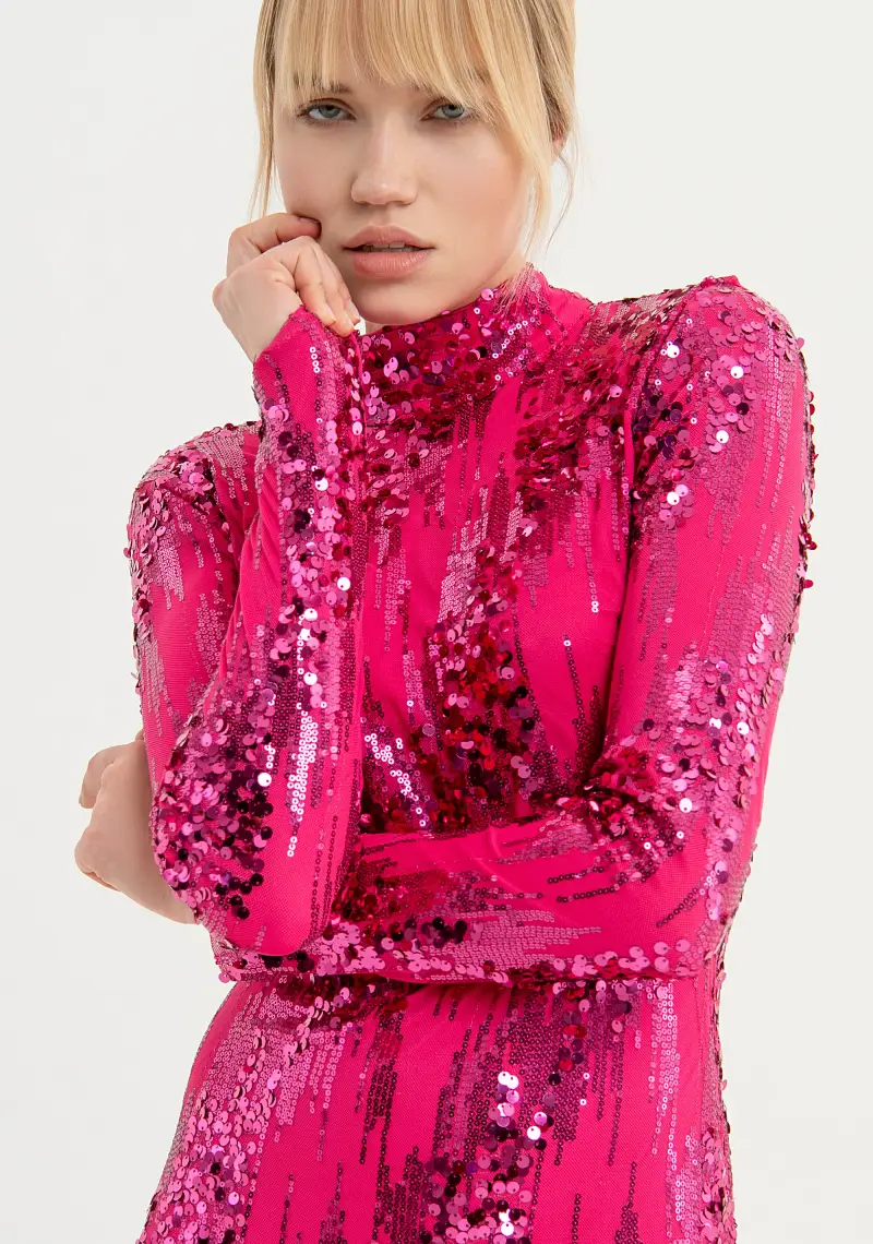 Abito slim mini in paillettes miniatura 2