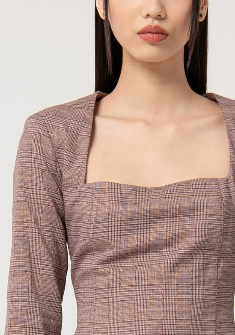 Abito slim mini in tessuto Principe di Galles miniatura 2