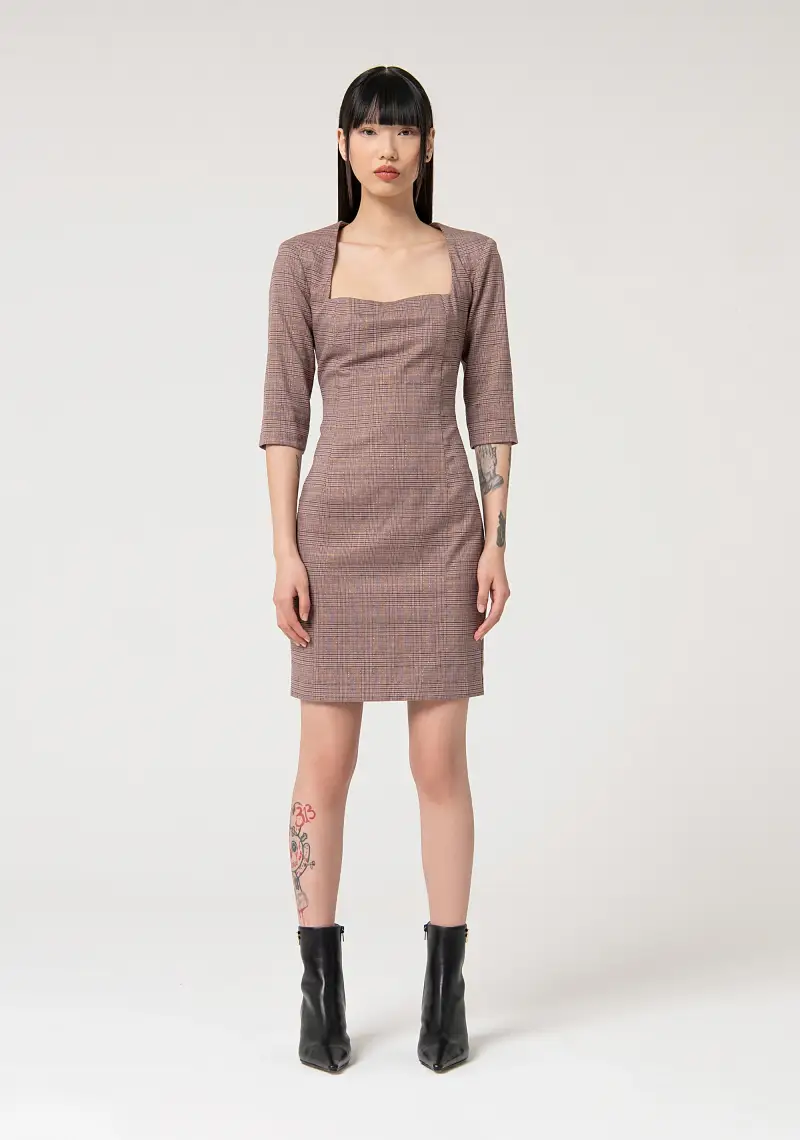 Abito slim mini in tessuto Principe di Galles