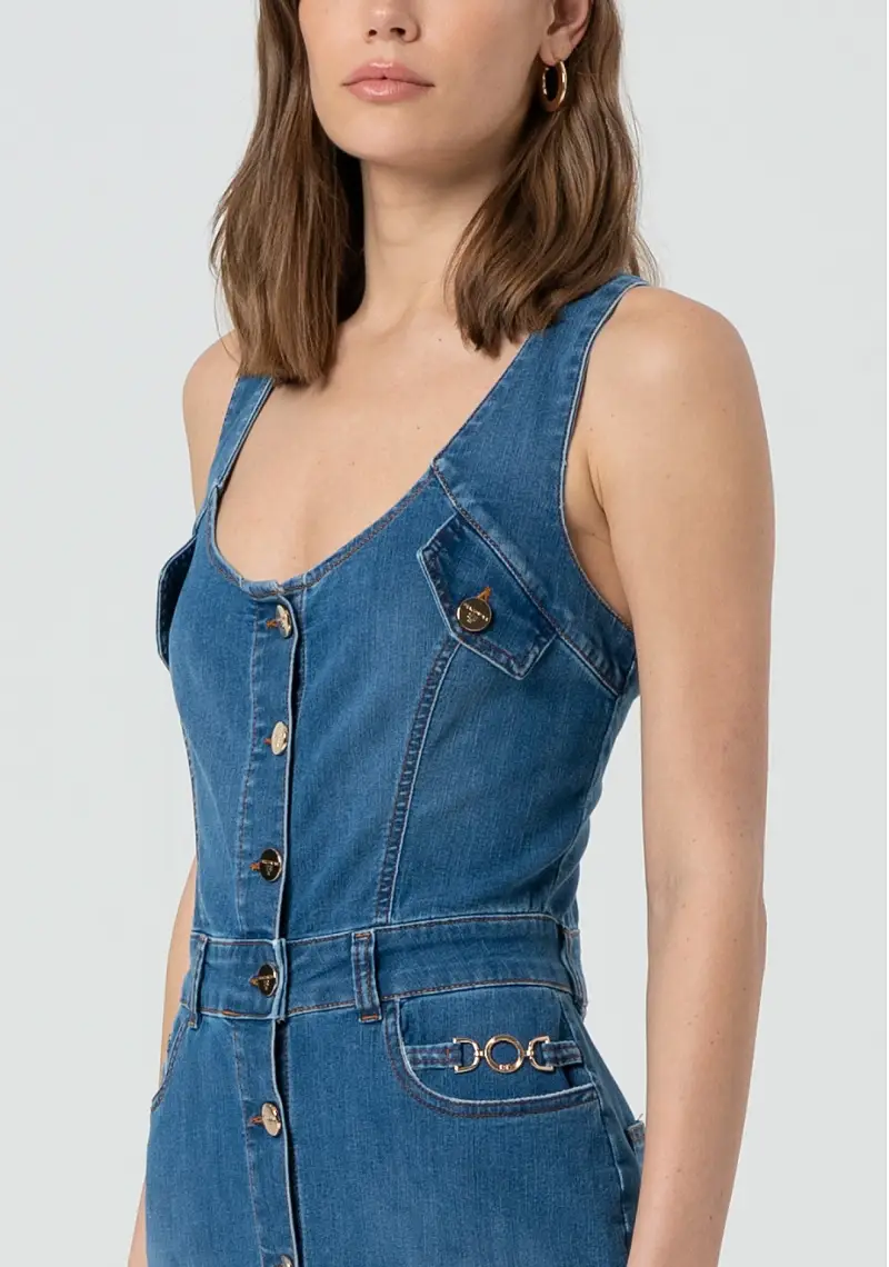 Abito slim senza maniche in denim miniatura 2