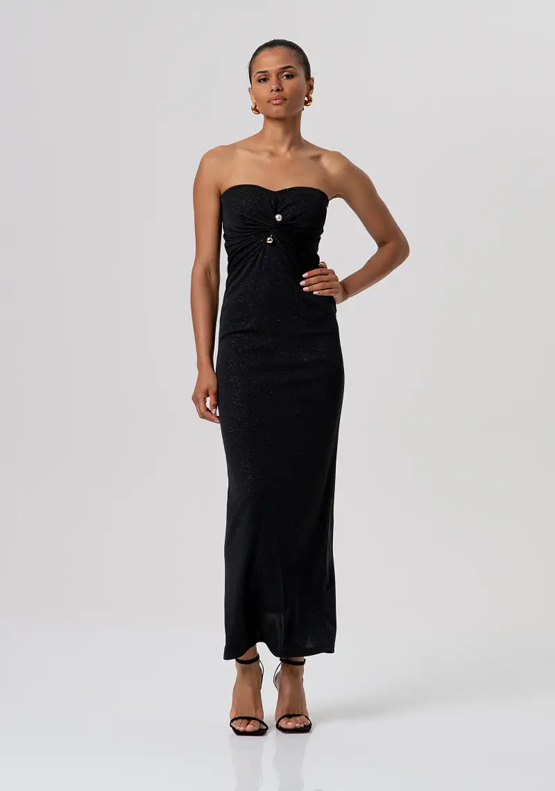 Abito slim senza maniche lungo in tessuto con glitter