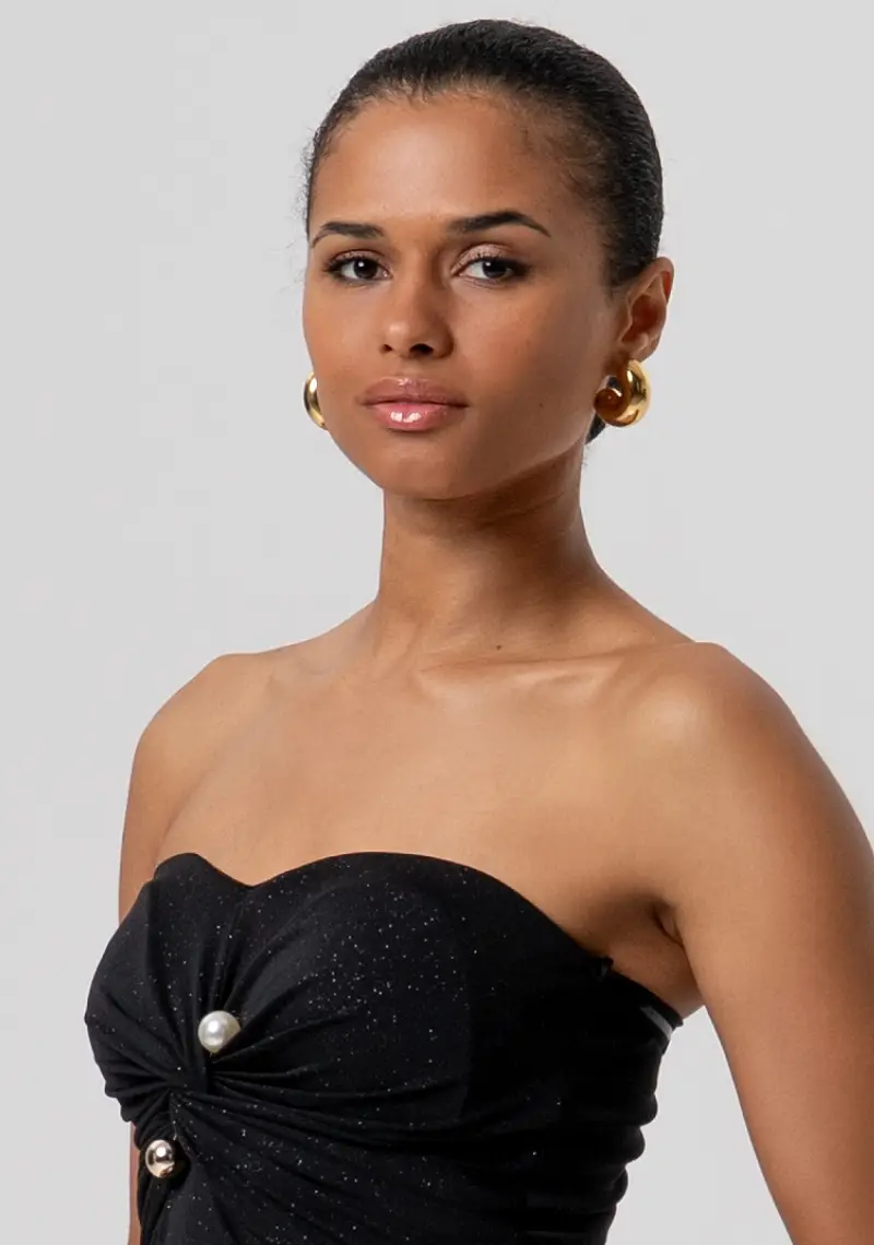 Abito slim senza maniche lungo in tessuto con glitter miniatura 2