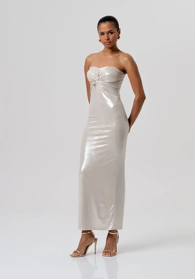 Abito slim senza maniche lungo in tessuto spalmato miniatura 2