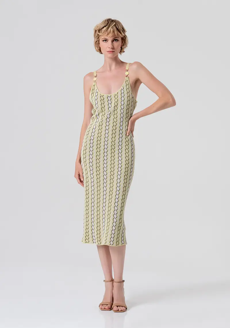 Abito slim senza maniche midi in jacquard geometrico