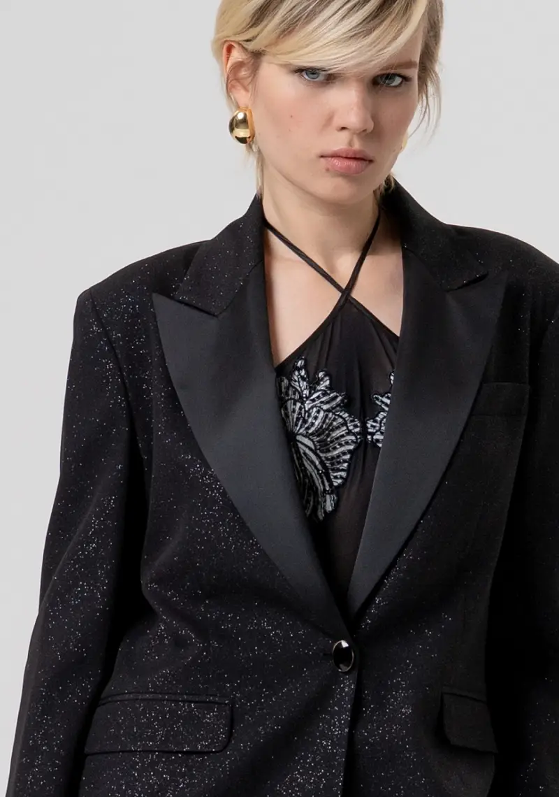 Blazer oversized monopetto in tessuto con glitter miniatura 2