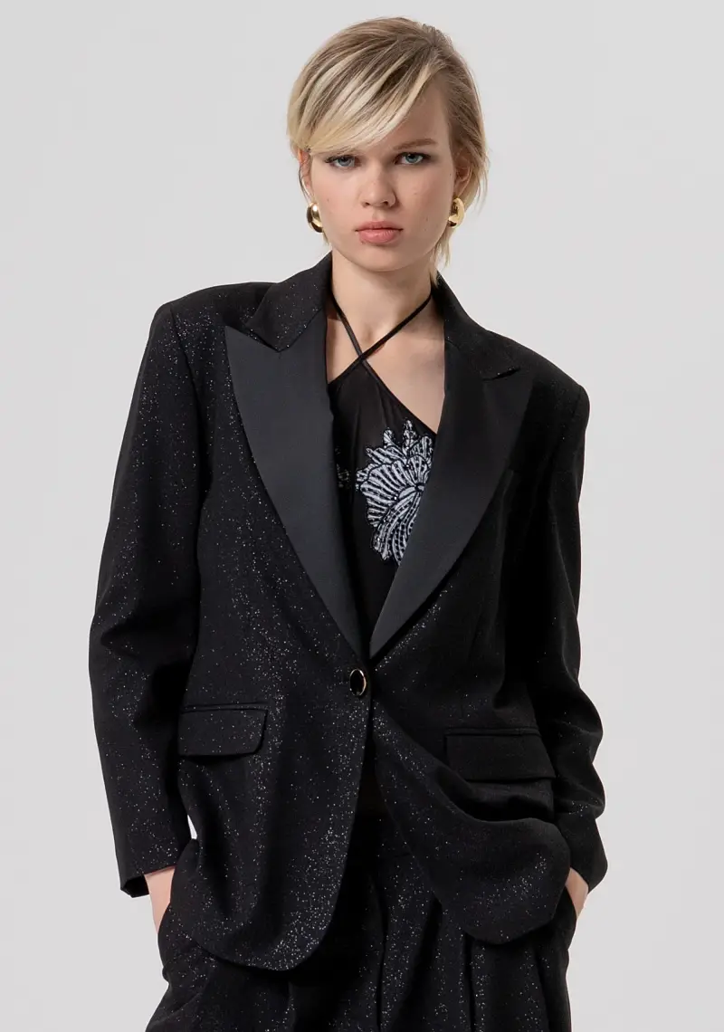 Blazer oversized monopetto in tessuto con glitter