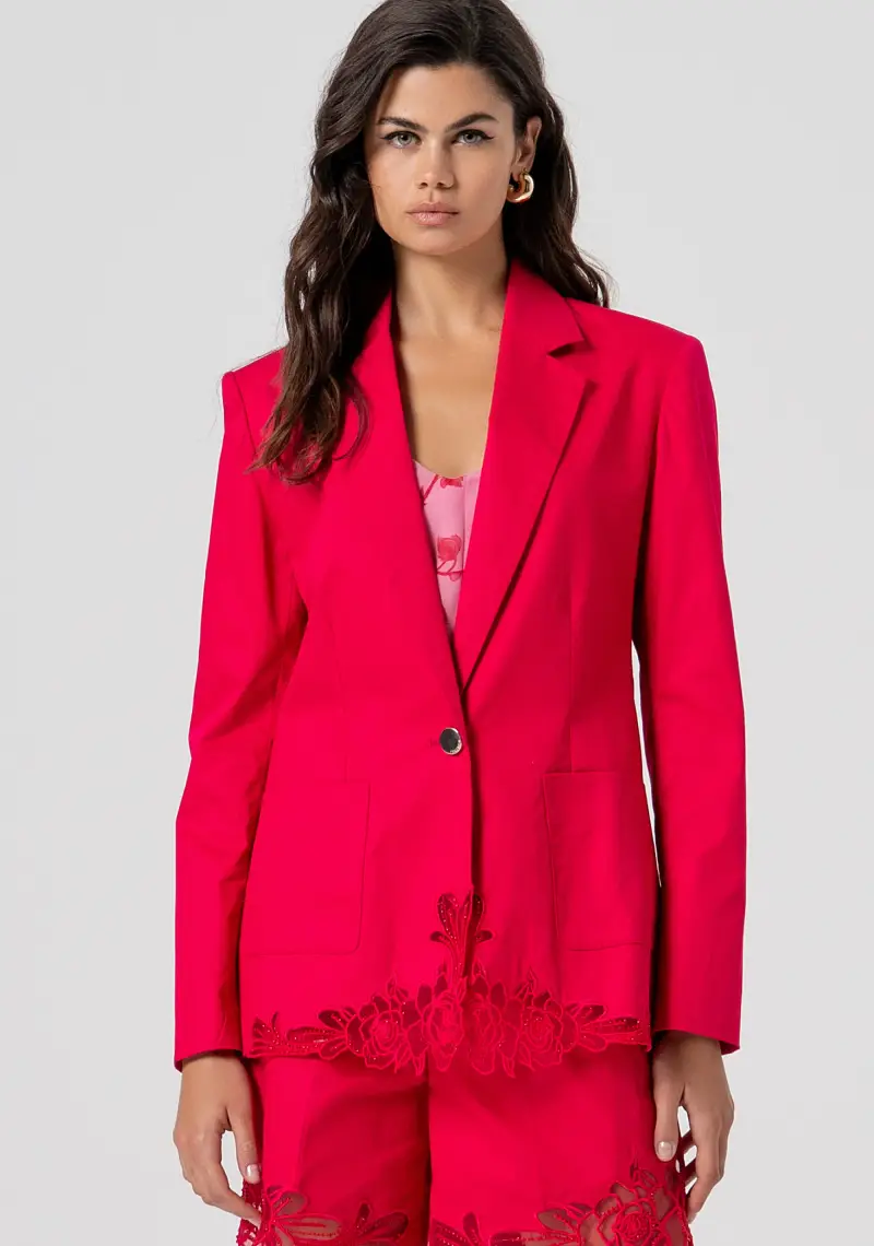 Blazer regular monopetto in cotone con ricamo