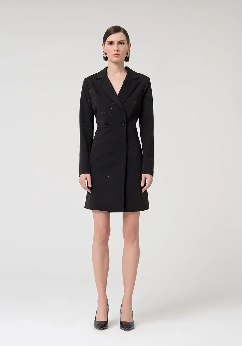 Blazer slim lungo doppio petto con strass