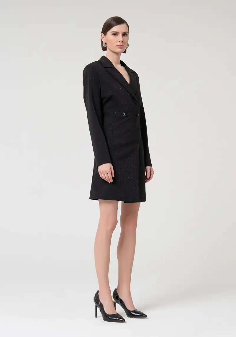 Blazer slim lungo doppio petto con strass miniatura 2
